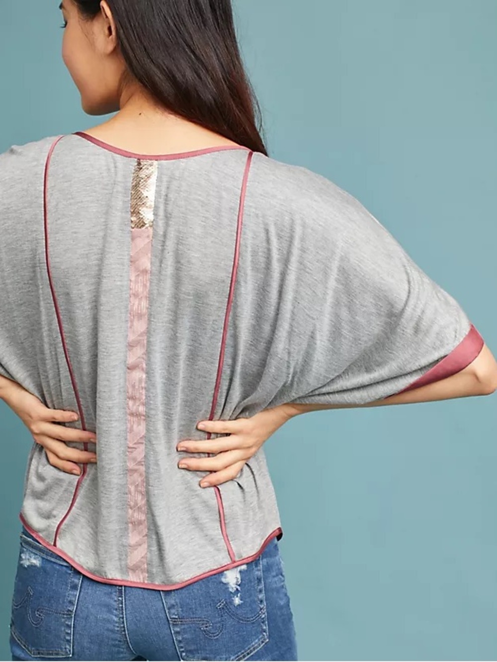 Anthropologie Velvet Patchwork Tee by Tiny -size XS (oversized) -mixed media top - Picture 3 of 16